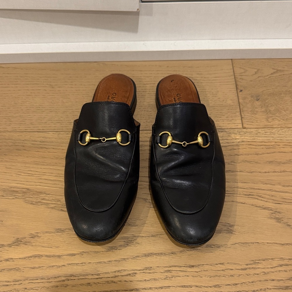 Gucci Black Leather Princetown Mules. Womens Size 39 - Picture 1 of 4